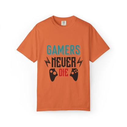 Gamers Never Die Warriors Tee Non-Stop Playing Obsession Mastery Thrill Unisex Heavy Cotton T-Shirt