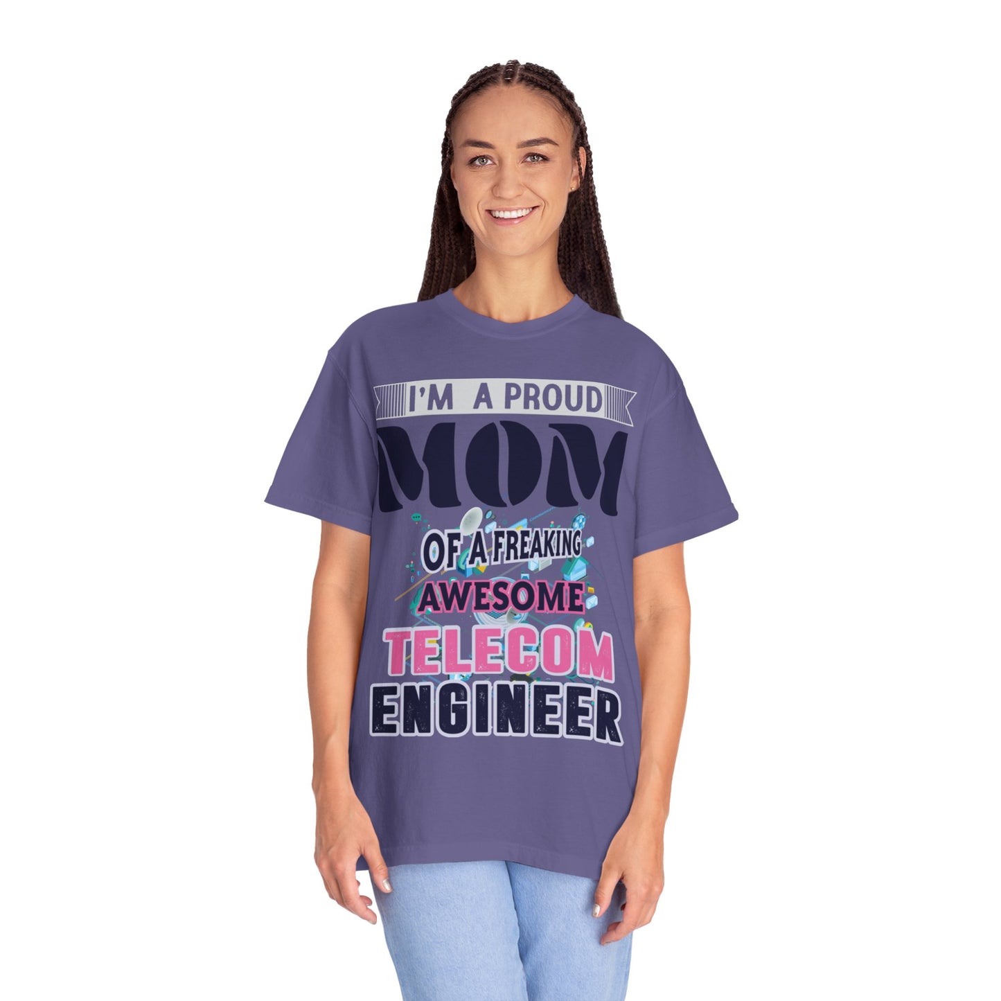 Proud Mom Telecom Engineer Mobile Technology Signal Processing Digital Communication Radio Frequencies Unisex Heavy Cotton T-Shirt