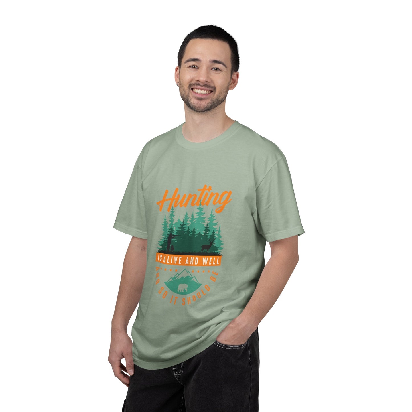 Funny Hunting Is Alive And Well Hunting Enthusiast Hunting Season Sarcastic Forest Wilderness Adventure Unisex Heavy Cotton T-Shirt
