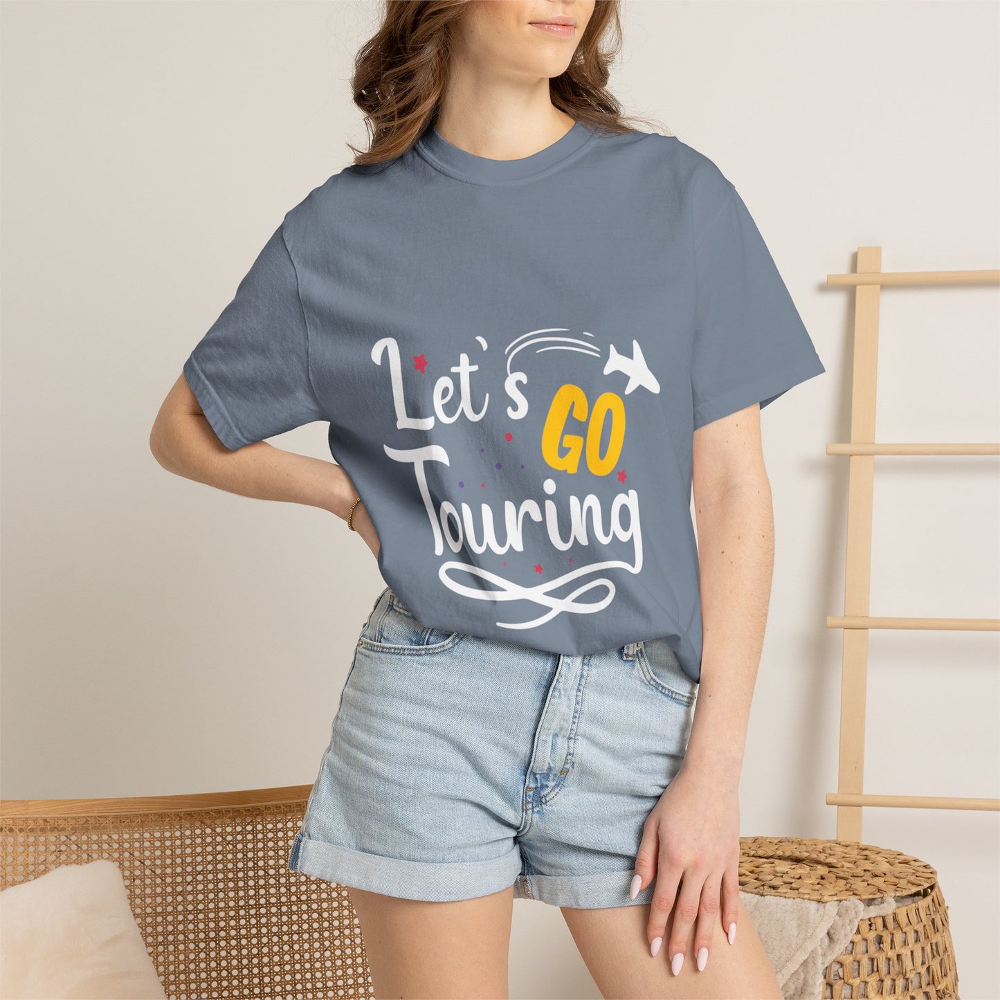 Let’s Go Touring Trendy Tee Travel Addict Exploring Adventurous Tour Lover Tourist Journey Unisex Heavy Cotton T-Shirt