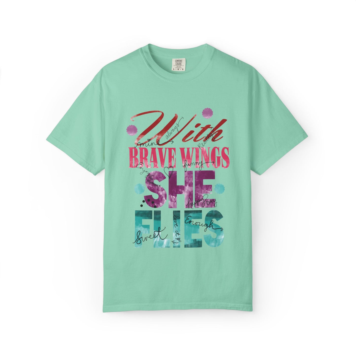 With Brave Wings She Flies Encouragement Self-belief Tee Moral Support Hopefulness Positivity High Achievements Unisex Heavy Cotton T-Shirt
