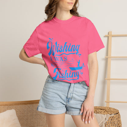 Funny Wishing I Was Fishing Catch and Release Unconditional Love Fishing Boat  Fishing Rod Sarcastic Adventure Unisex Heavy Cotton T-Shirt