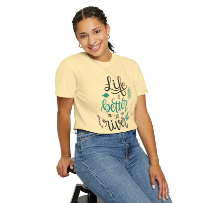 Life Is Better On The River Sand Seashells Waves Tee Elegance Glasses Amazing Fishes Unisex Heavy Cotton T-Shirt