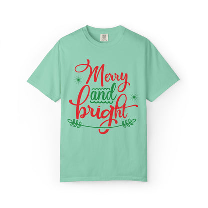 Cheerful Merry & Bright Joyful Christmas Time Christmas Lights Merry Christmas Jesus Birth Unisex Heavy Cotton T-Shirt