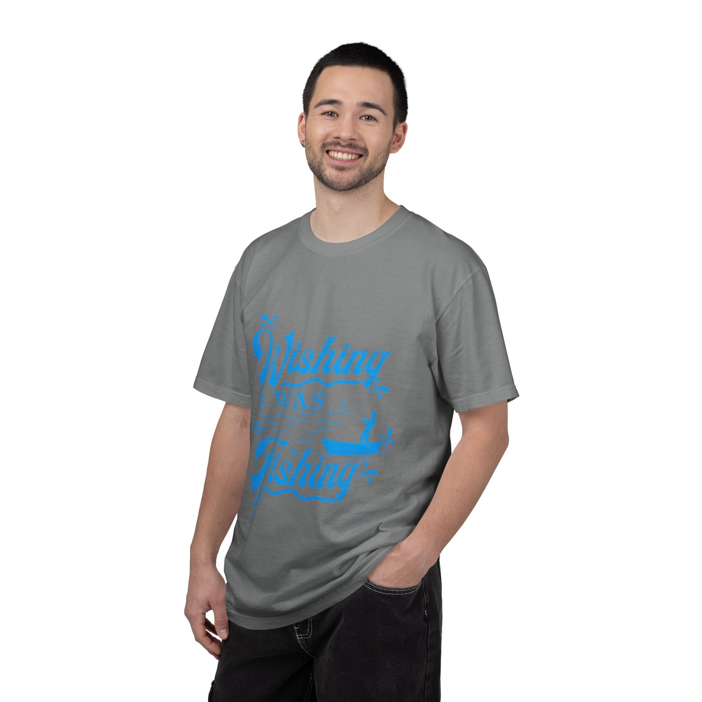 Funny Wishing I Was Fishing Catch and Release Unconditional Love Fishing Boat  Fishing Rod Sarcastic Adventure Unisex Heavy Cotton T-Shirt