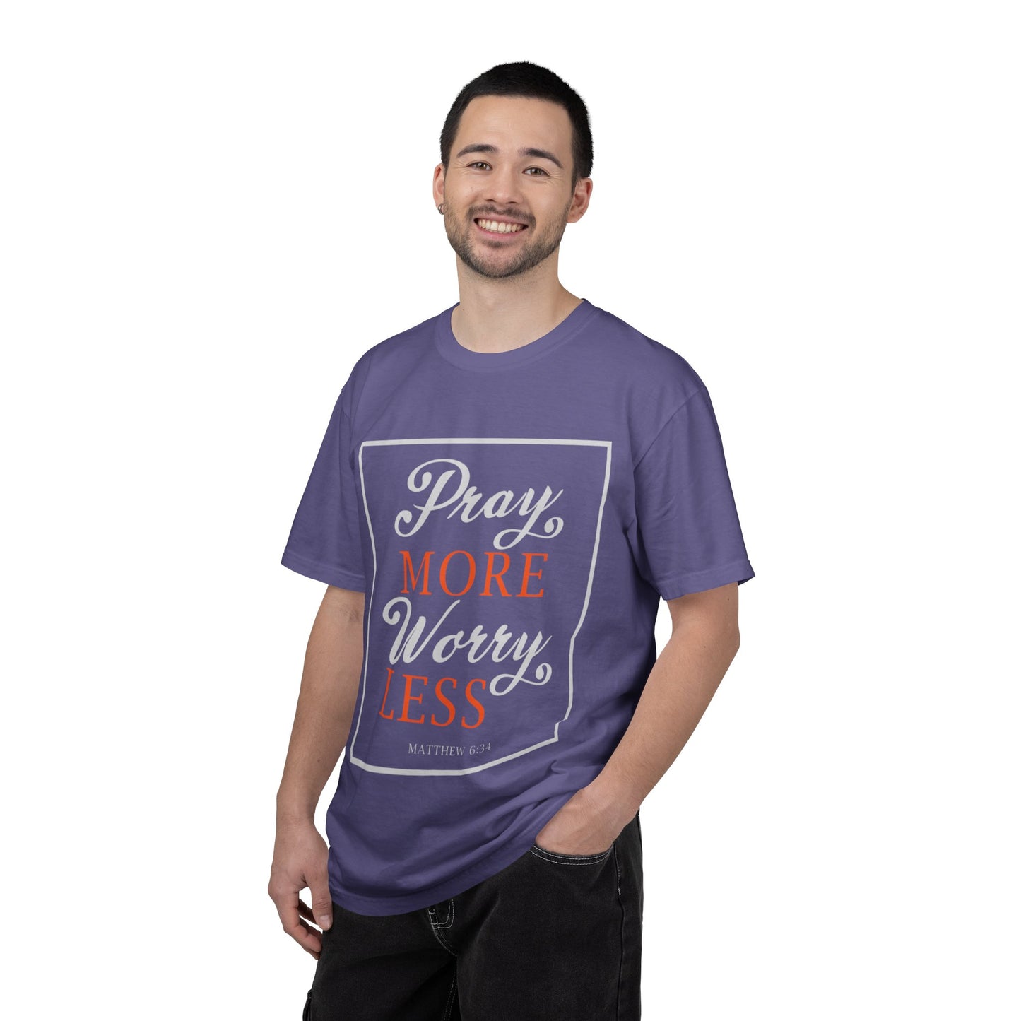 Pray More Worry Less Heavenly Feather White God’s Creation Eternity Tee Purest Being Cross Symbol Unisex Heavy Cotton T-Shirt