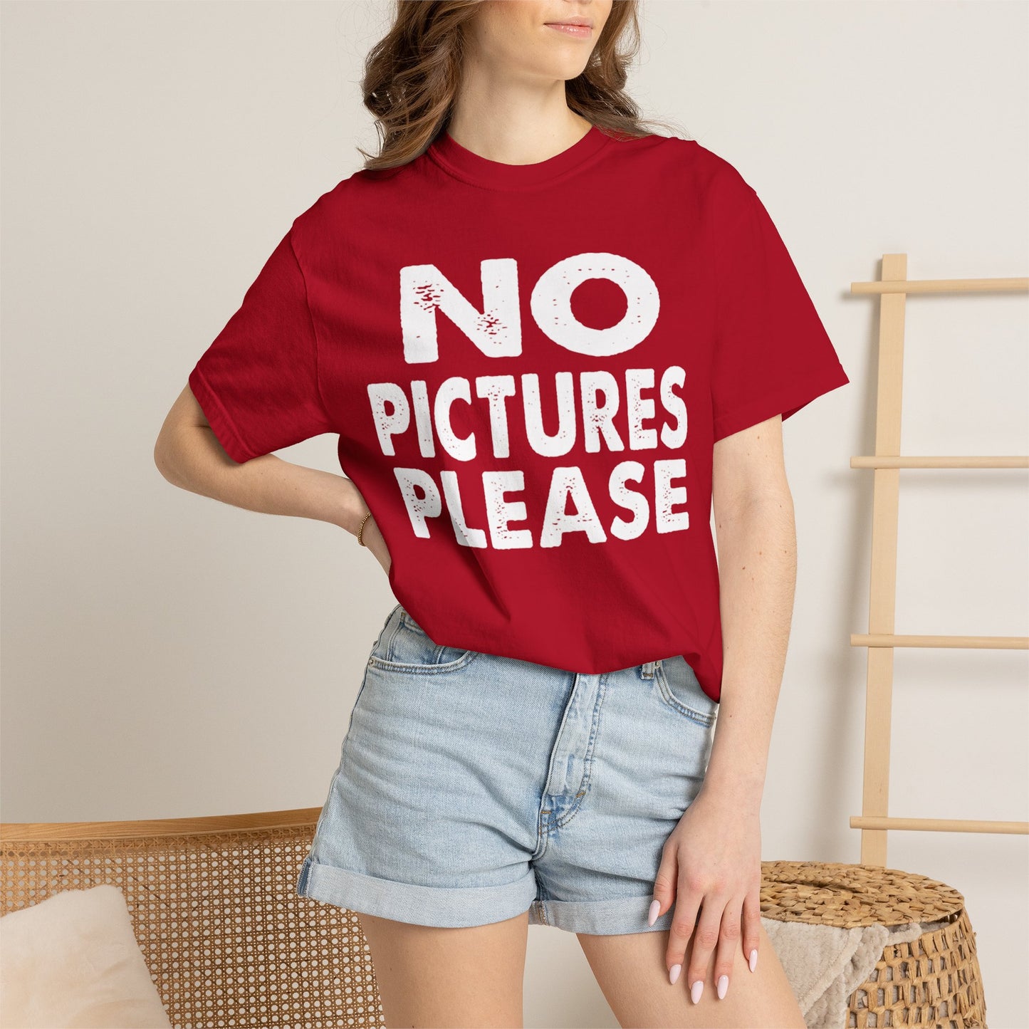 No Picture Please Photogenic Tee No Flash Camera-Shy Personal Space Unisex Heavy Cotton T-Shirt