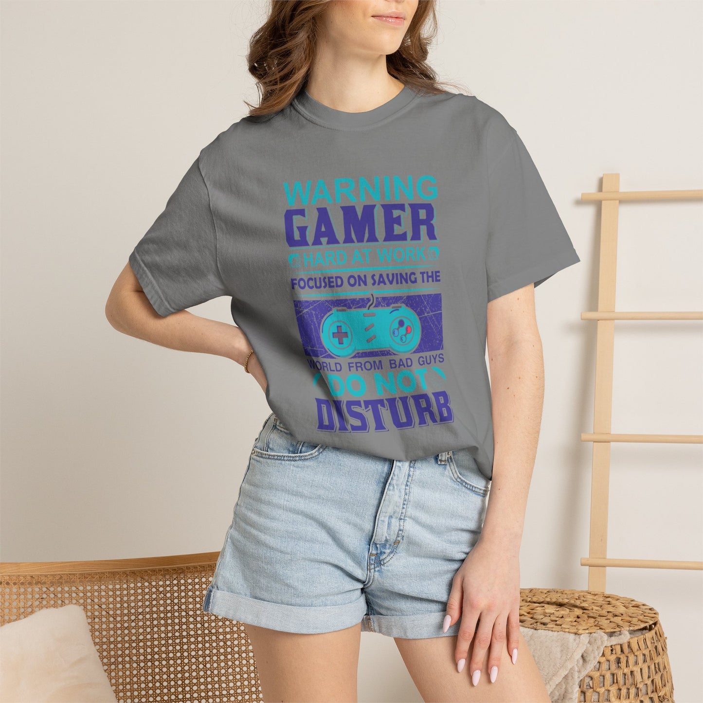 Funny Warning Gamer Do Not Disturb Digital Protector Virtual Heroism Sarcastic Battle Against Evil Unisex Heavy Cotton T-Shirt