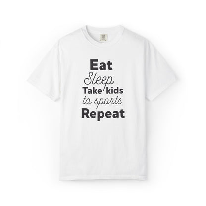 Eat Sleep Take Kids Motherhood Blessings Life Giver Mummy’s Tee Supermom Busy Schedule Duties Forever Same Routine Players Unisex Heavy Cotton T-Shirt