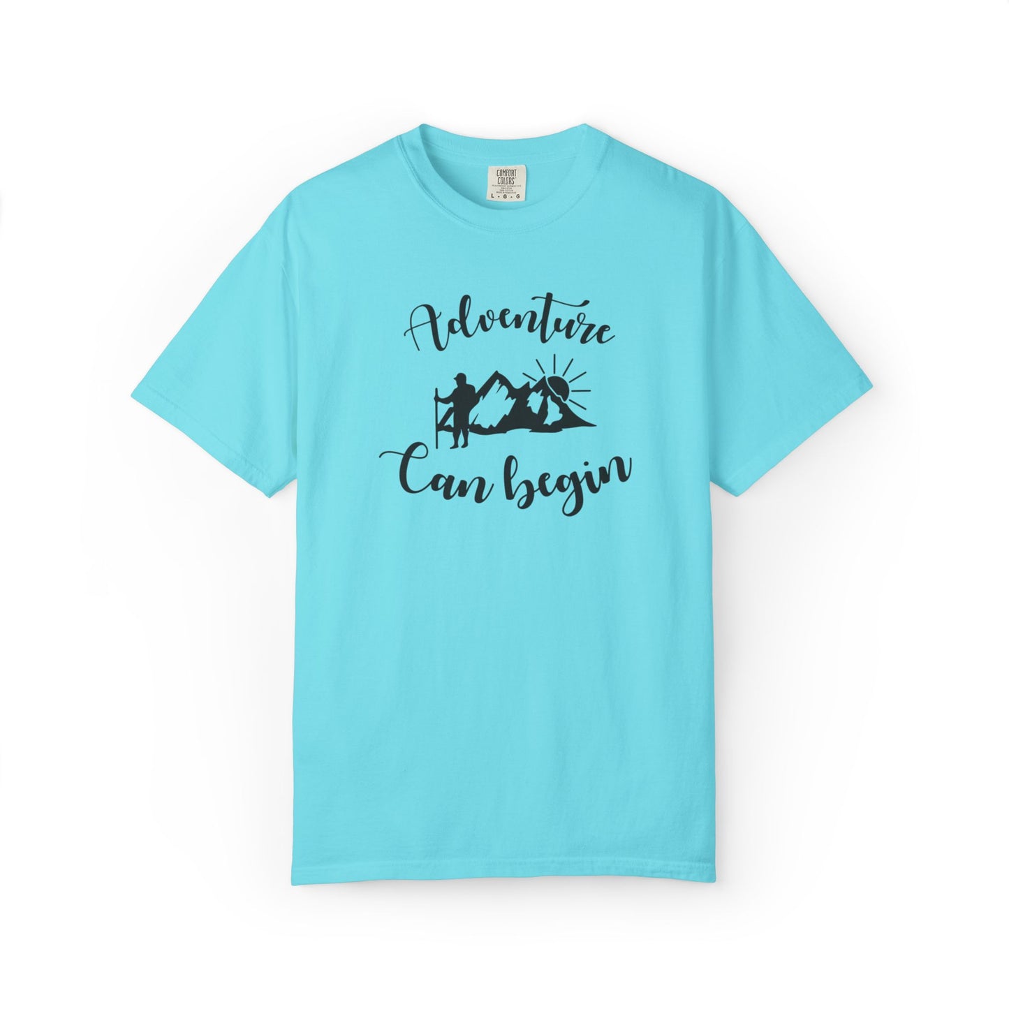 Adventure Can Begin Trendy Tee Enjoyment Mountain Hut Belays Ropes Fun Activities Exploring Unisex Heavy Cotton T-Shirt