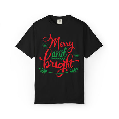 Cheerful Merry & Bright Joyful Christmas Time Christmas Lights Merry Christmas Jesus Birth Unisex Heavy Cotton T-Shirt