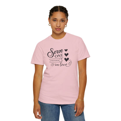 Serve One Another In Love Emotional Bond Affection Lovers Tee Romantic Relationship Forever Support Unisex Heavy Cotton T-Shirt