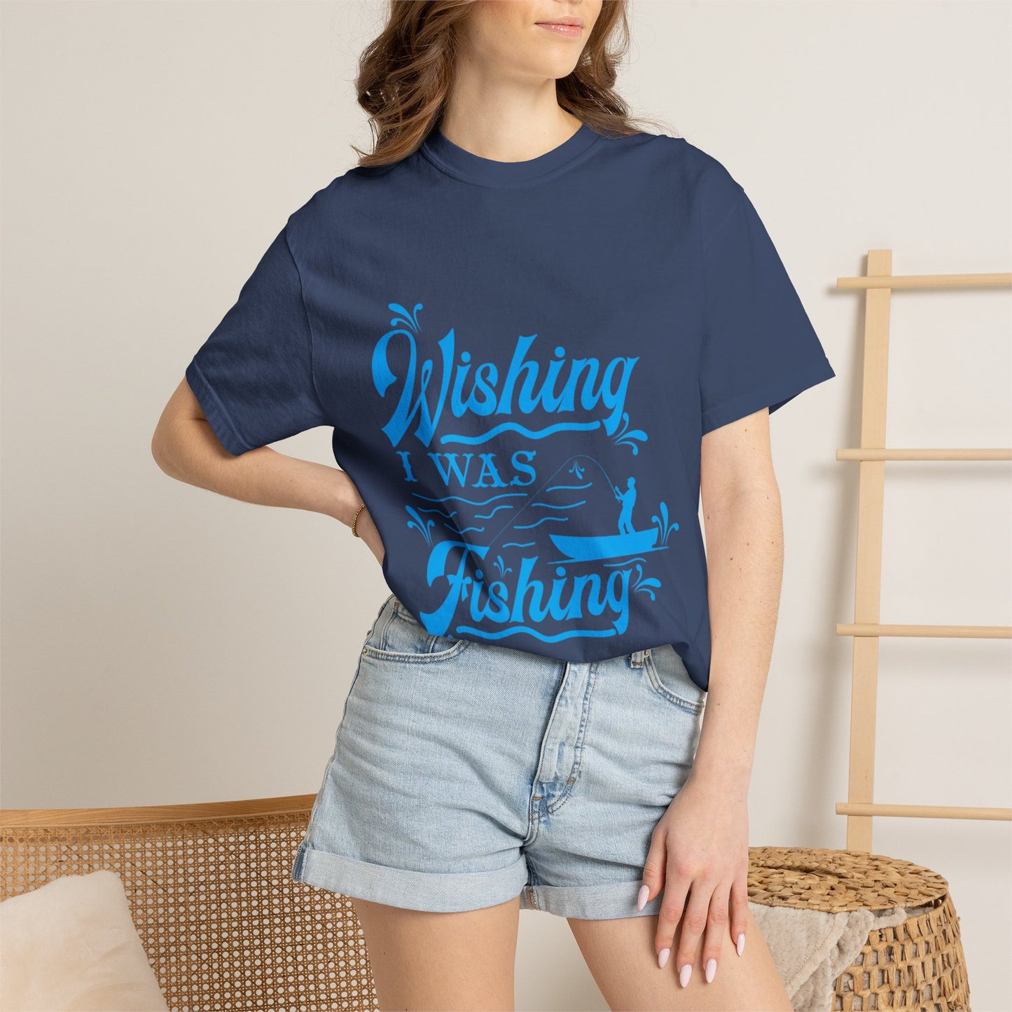 Funny Wishing I Was Fishing Catch and Release Unconditional Love Fishing Boat  Fishing Rod Sarcastic Adventure Unisex Heavy Cotton T-Shirt