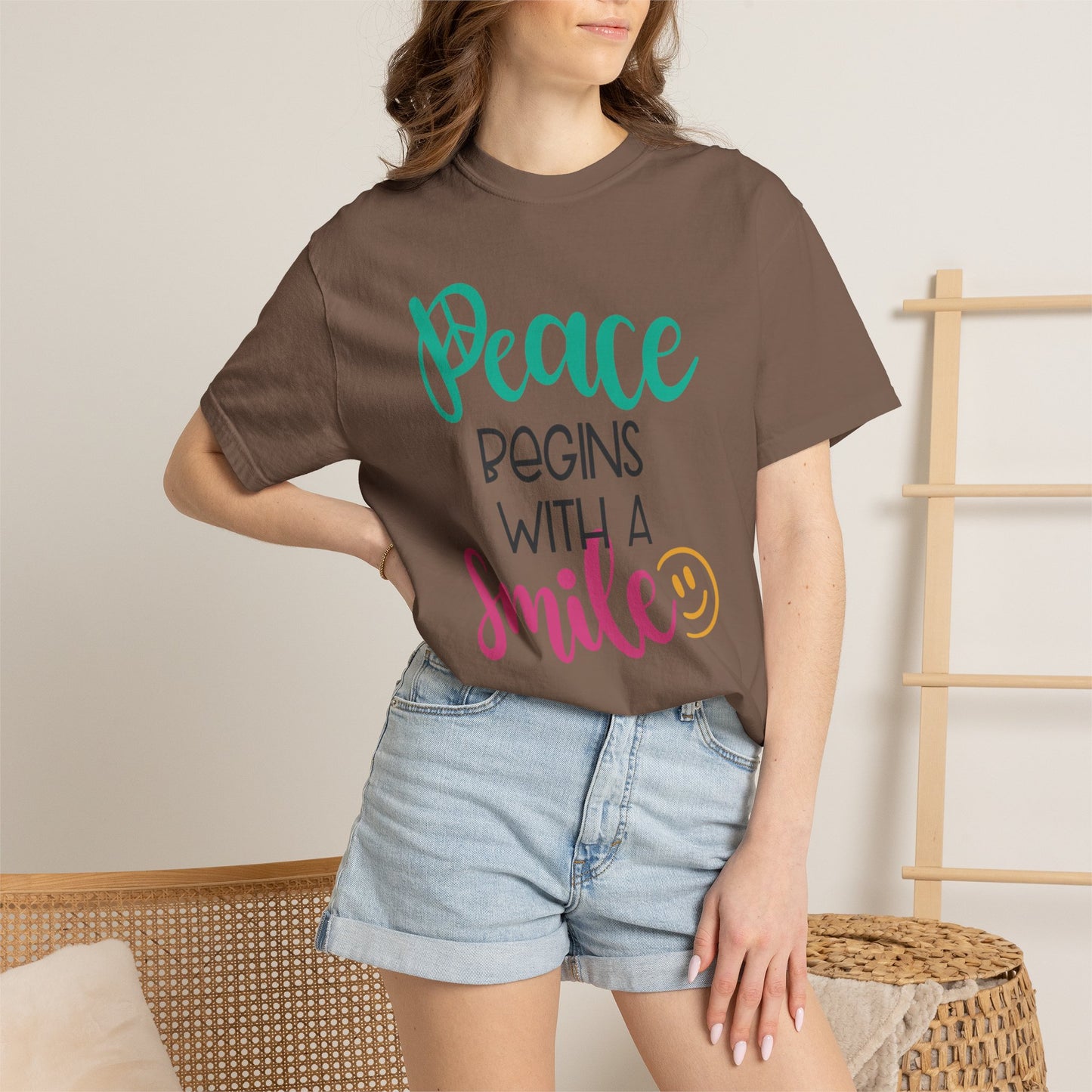 Peace Begins With A Smile Kindness Heartfelt Compliments Tee Thoughtful Gestures Love-Inspiration Unisex Heavy Cotton T-Shirt