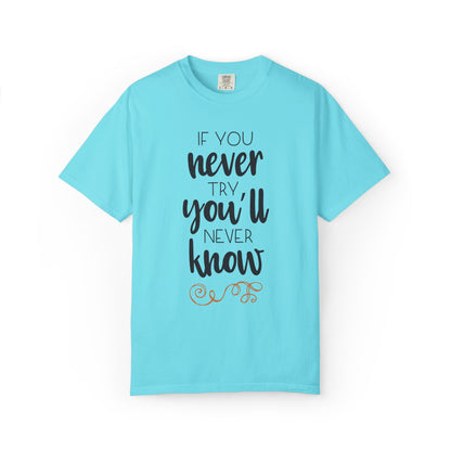 If You Never Try You’ll Never Know Worthy Selective Success Tee Battle For Life Championing Challenges Belief Unisex Heavy Cotton T-Shirt