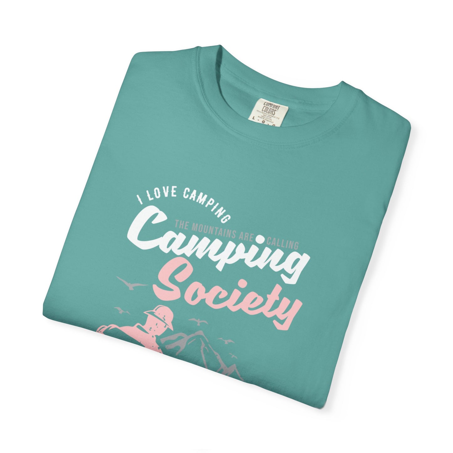 Funny Camping Society I Love Camping Enthusiastic Traveler Sarcastic Adventure Birds In The Mountains Unisex Heavy Cotton T-Shirt