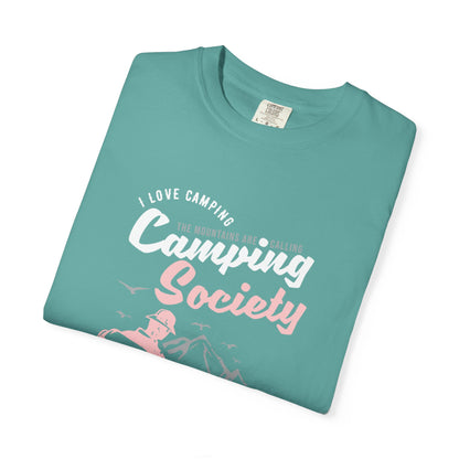 Funny Camping Society I Love Camping Enthusiastic Traveler Sarcastic Adventure Birds In The Mountains Unisex Heavy Cotton T-Shirt