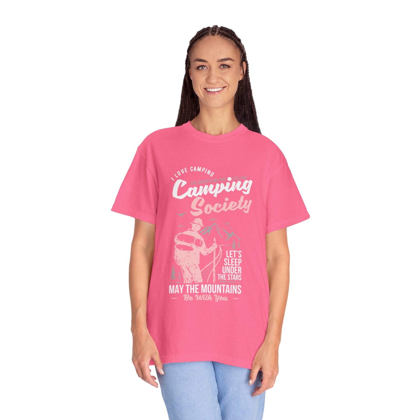 Funny Camping Society I Love Camping Enthusiastic Traveler Sarcastic Adventure Birds In The Mountains Unisex Heavy Cotton T-Shirt