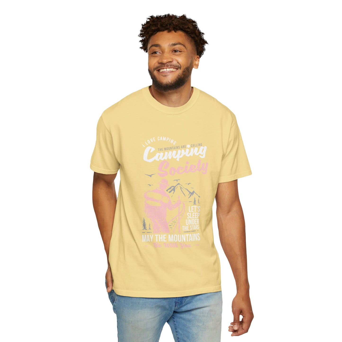 Funny Camping Society I Love Camping Enthusiastic Traveler Sarcastic Adventure Birds In The Mountains Unisex Heavy Cotton T-Shirt