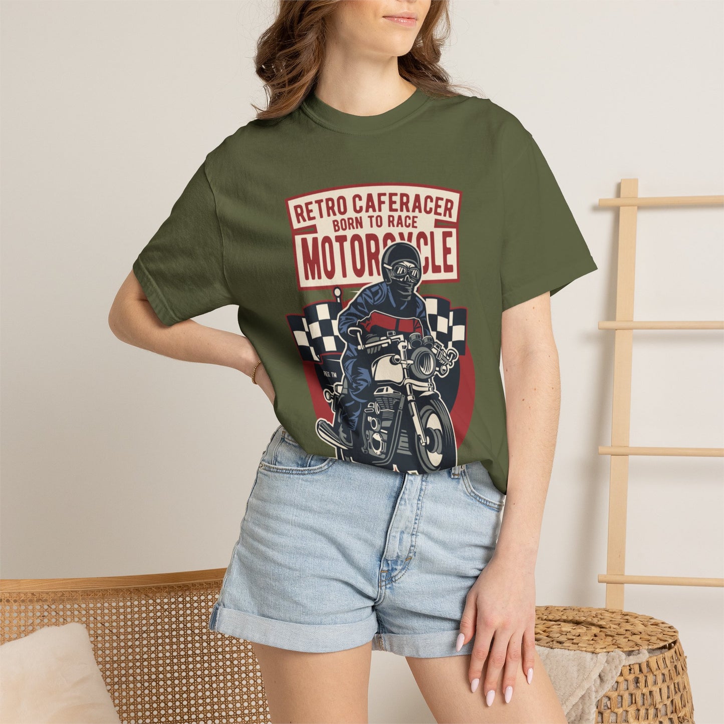 Retro Caferacer Vintage King Of The Road Classic Tee Bike Speed Racing Enthusiast Unisex Heavy Cotton T-Shirt