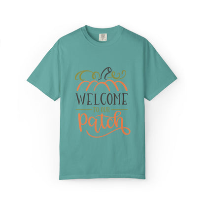 Welcome To Our Patch Harvest Festival Autumn Pumpkins Tee Fall Activities Farm Visit Family Fun Unisex Heavy Cotton T-Shirt