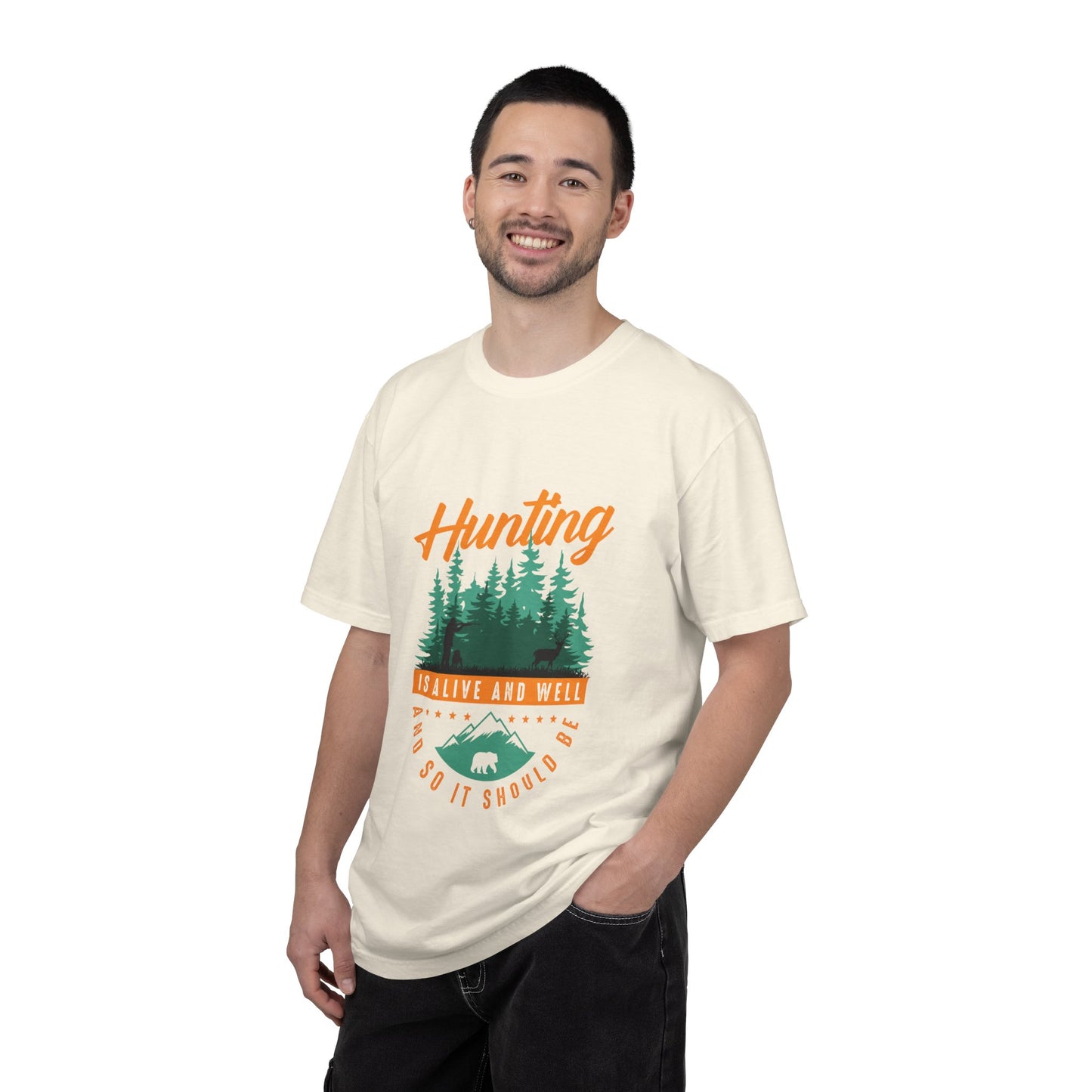 Funny Hunting Is Alive And Well Hunting Enthusiast Hunting Season Sarcastic Forest Wilderness Adventure Unisex Heavy Cotton T-Shirt