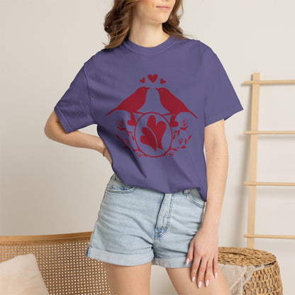 Romantic Love Birds Monogram Boundless Love Affection Lover’s Tee Infinite Bliss Butterfly Kisses Evergreen Romance Unisex Heavy Cotton T-Shirt