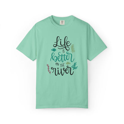 Life Is Better On The River Sand Seashells Waves Tee Elegance Glasses Amazing Fishes Unisex Heavy Cotton T-Shirt