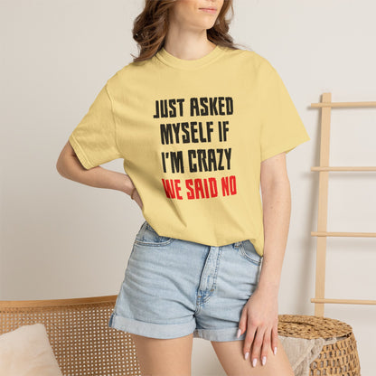 Just Asked Myself If I’M Crazy We Said No Funny Tee Self-Doubt Humourous Mental Stability Sarcastic Unisex Heavy Cotton T-Shirt