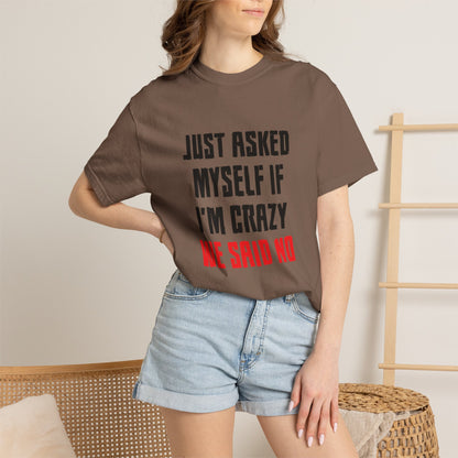 Just Asked Myself If I’M Crazy We Said No Funny Tee Self-Doubt Humourous Mental Stability Sarcastic Unisex Heavy Cotton T-Shirt
