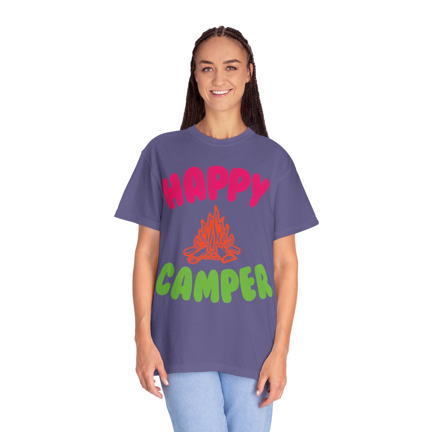 Happy Camper Freedom Fighter Adventure Lovers Tee Nature Exploration Bonfire Travel Van Unisex Heavy Cotton T-Shirt