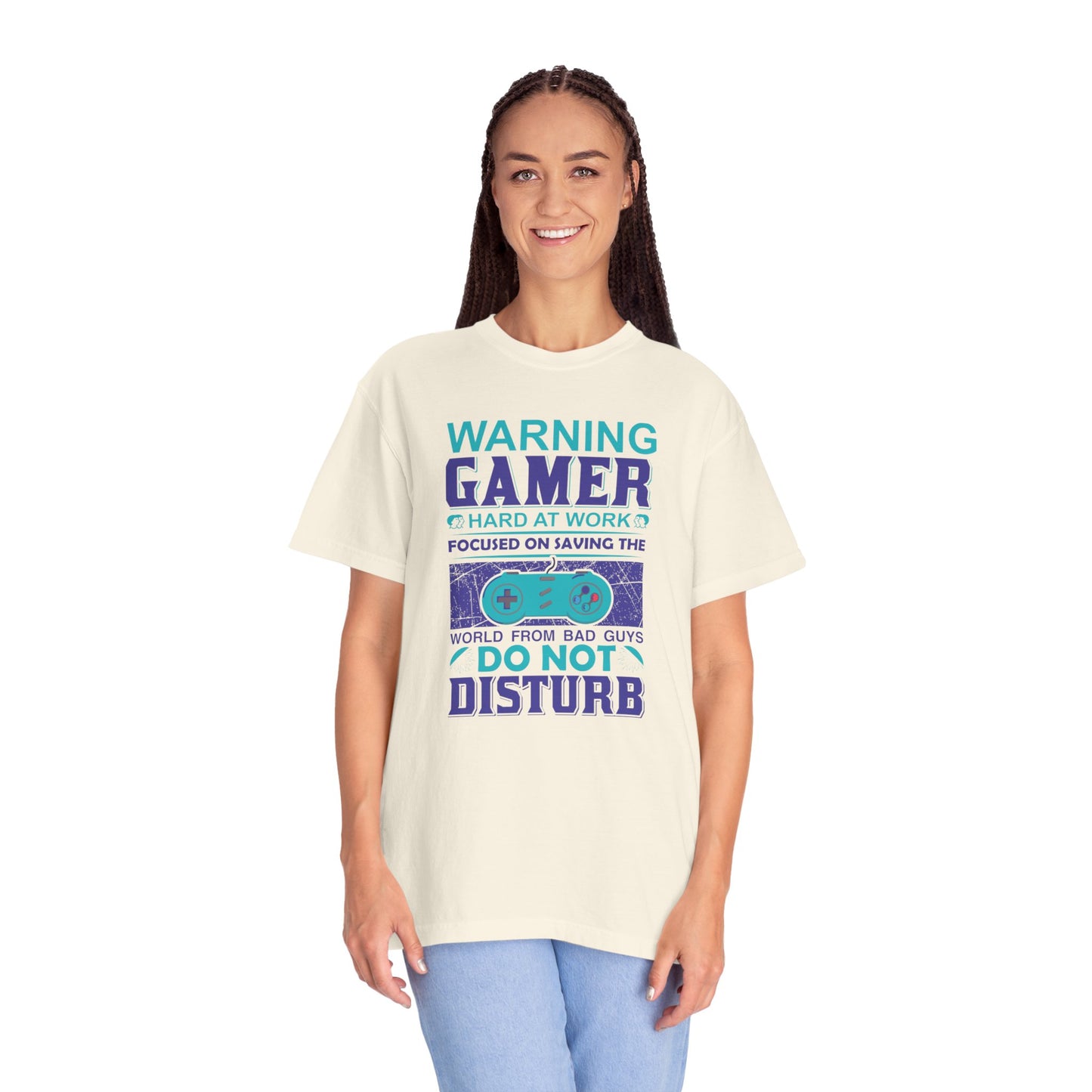 Funny Warning Gamer Do Not Disturb Digital Protector Virtual Heroism Sarcastic Battle Against Evil Unisex Heavy Cotton T-Shirt