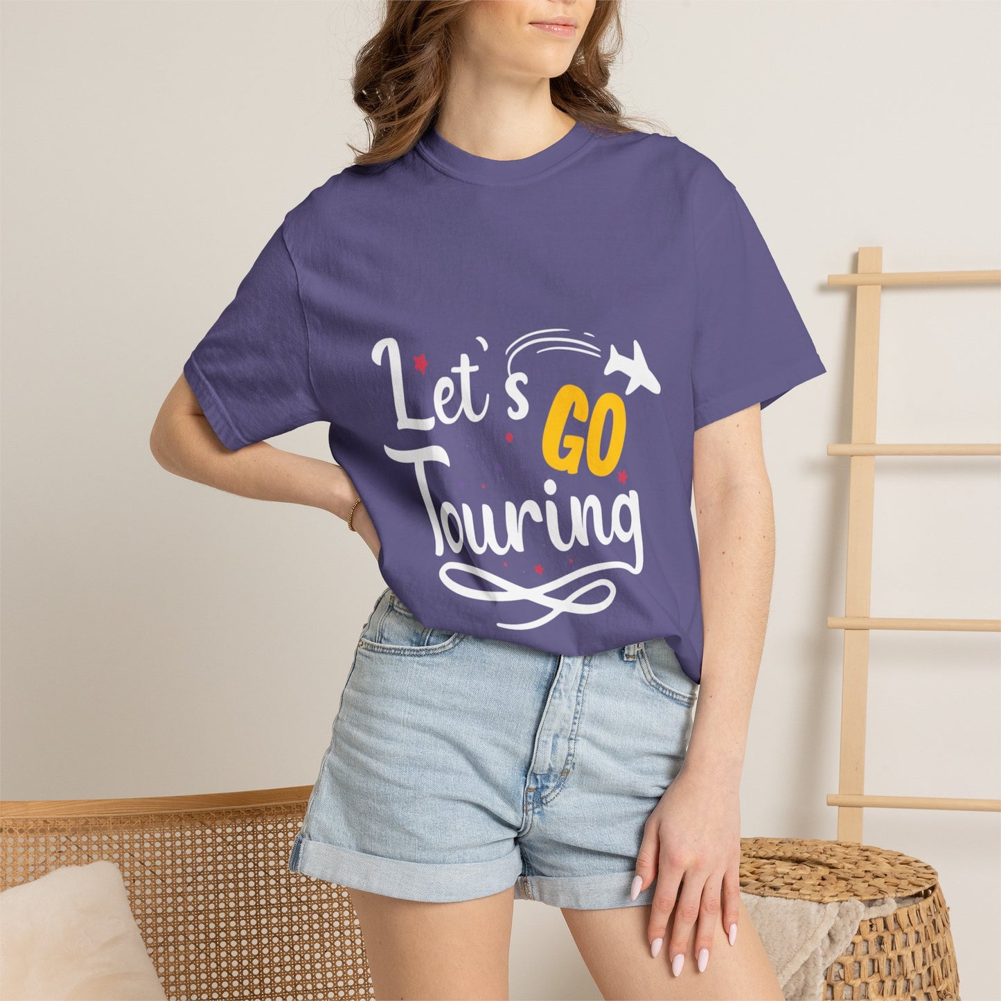 Let’s Go Touring Trendy Tee Travel Addict Exploring Adventurous Tour Lover Tourist Journey Unisex Heavy Cotton T-Shirt