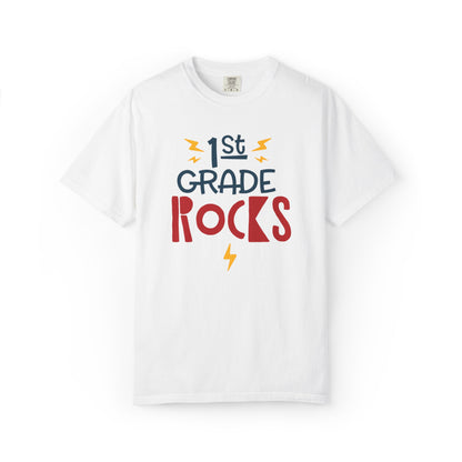 Funny 1st Grade Romeo Learning Legend Super Scholar Junior Geniuses Science Star Student’s Day Unisex Heavy Cotton T-Shirt