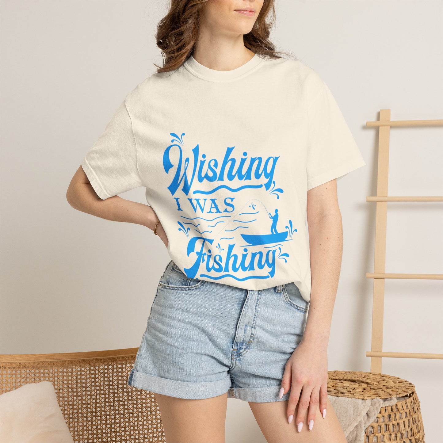 Funny Wishing I Was Fishing Catch and Release Unconditional Love Fishing Boat  Fishing Rod Sarcastic Adventure Unisex Heavy Cotton T-Shirt