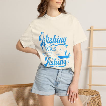 Funny Wishing I Was Fishing Catch and Release Unconditional Love Fishing Boat  Fishing Rod Sarcastic Adventure Unisex Heavy Cotton T-Shirt