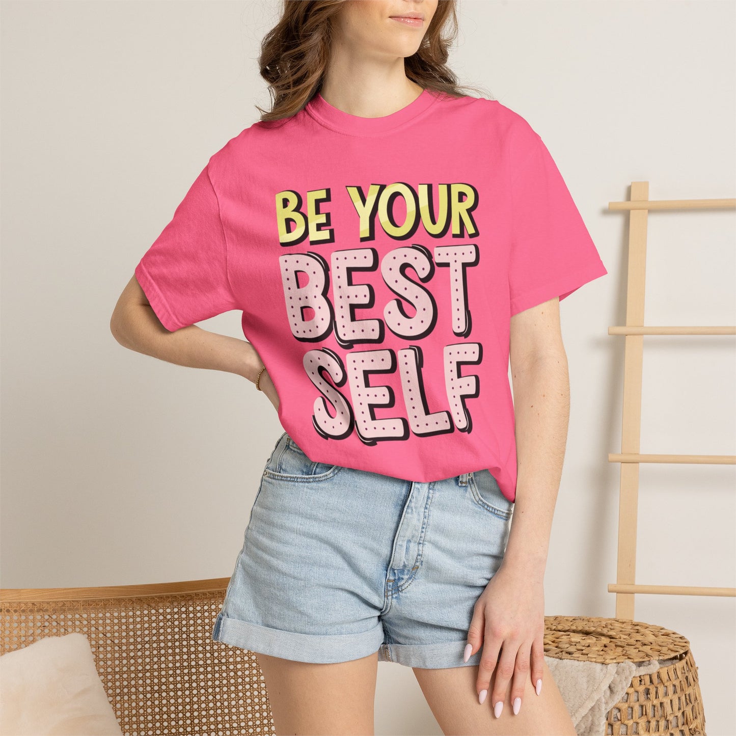 Be Your Best Self Trendy Tee Motivational Self-Care Positive Attitude Confidence Booster Encouraging Unisex Heavy Cotton T-Shirt