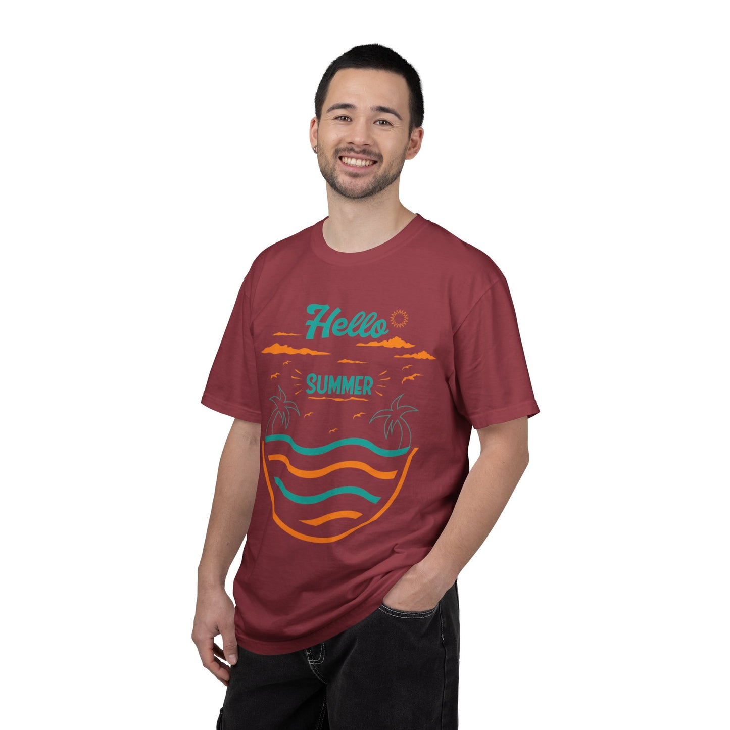 Exciting Hello Summer Sunrise & Sunburn Beach Days Ice Cream Summer Camp Unisex Heavy Cotton T-Shirt