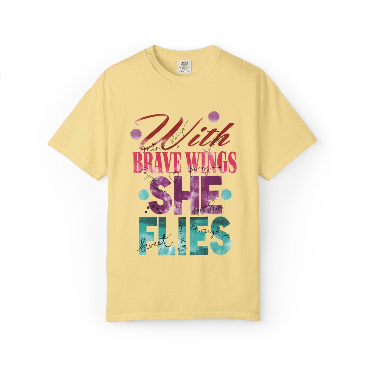 With Brave Wings She Flies Encouragement Self-belief Tee Moral Support Hopefulness Positivity High Achievements Unisex Heavy Cotton T-Shirt