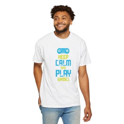 Funny Keep Calm And Play Games Pro Gamer Skills Gaming Mindset Sarcastic Gameplay Optimization Unisex Heavy Cotton T-Shirt