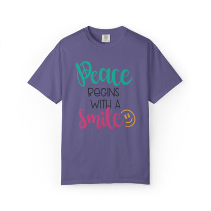 Peace Begins With A Smile Kindness Heartfelt Compliments Tee Thoughtful Gestures Love-Inspiration Unisex Heavy Cotton T-Shirt