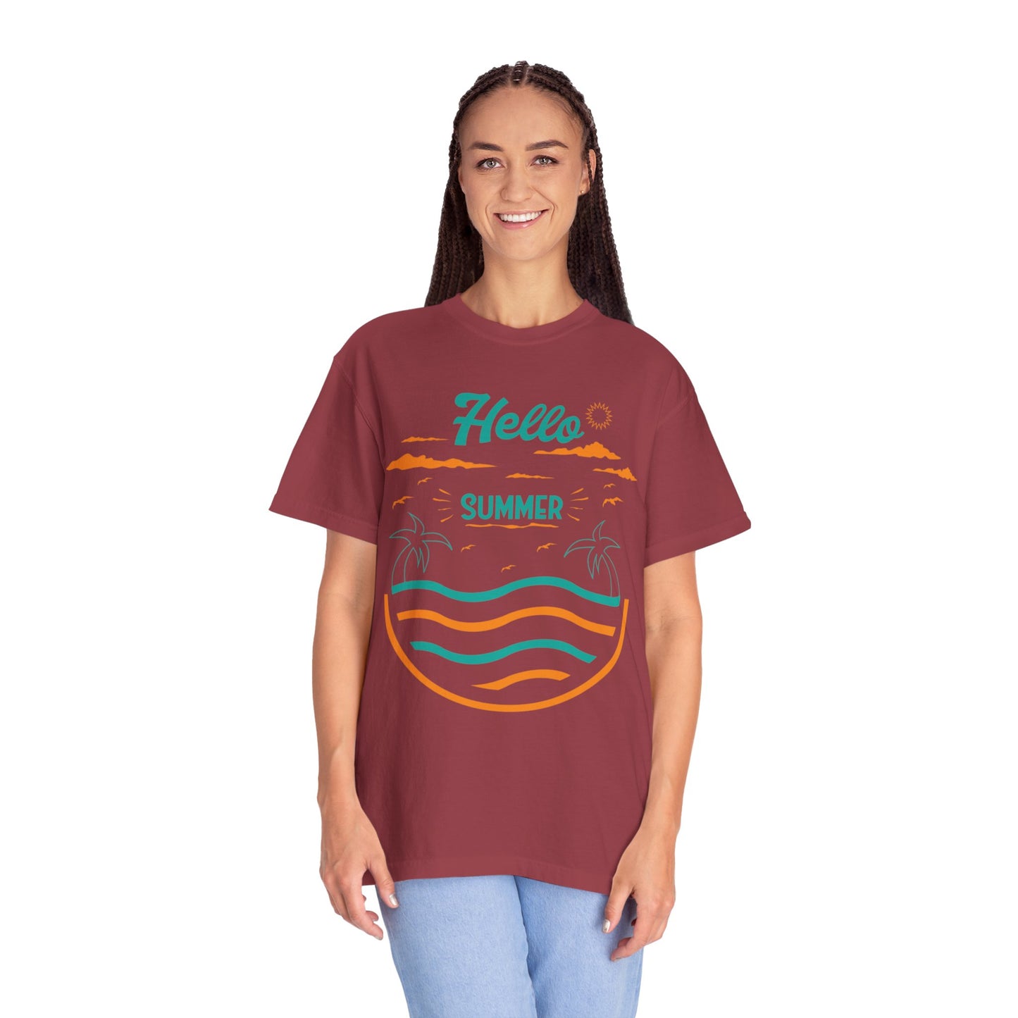 Exciting Hello Summer Sunrise & Sunburn Beach Days Ice Cream Summer Camp Unisex Heavy Cotton T-Shirt