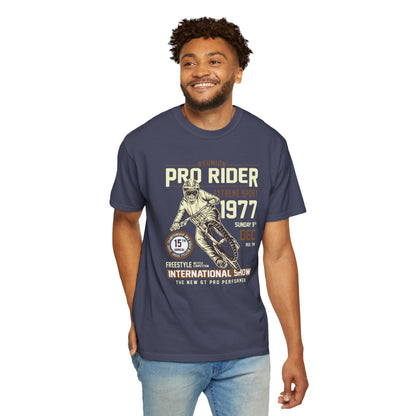 Vintage Reunion Pro Rider Extreme Sport 1977 Free Style Retro Bicycle Two Wheeled Adventure Unisex Heavy Cotton T-Shirt