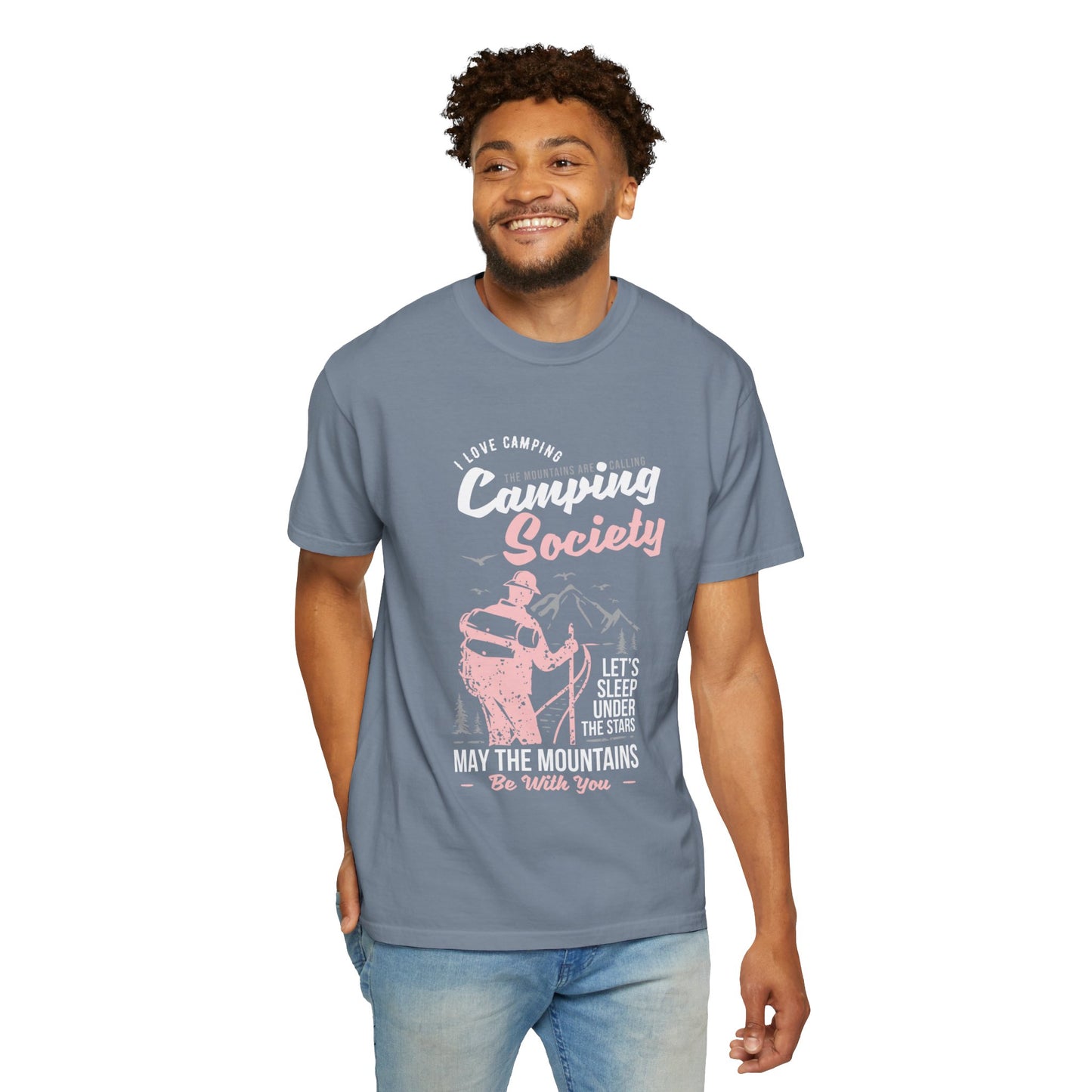 Funny Camping Society I Love Camping Enthusiastic Traveler Sarcastic Adventure Birds In The Mountains Unisex Heavy Cotton T-Shirt