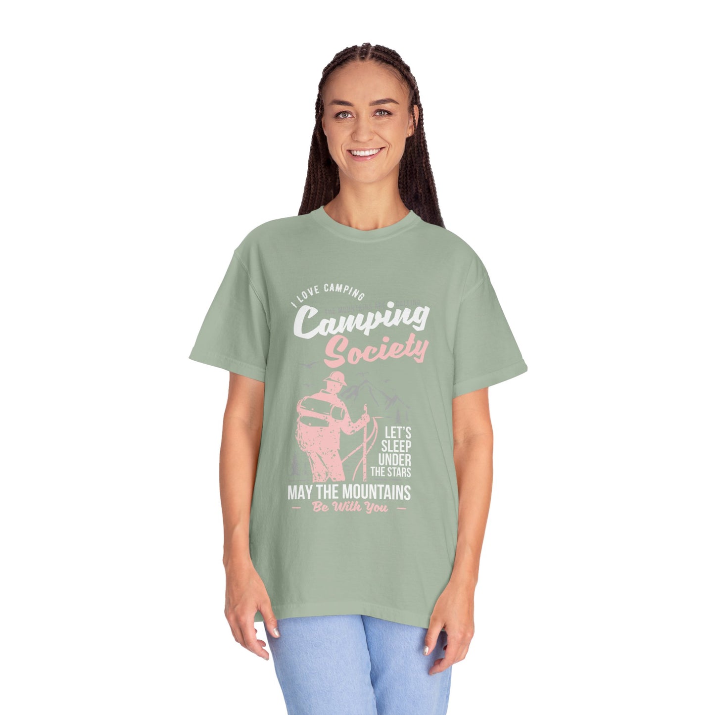 Funny Camping Society I Love Camping Enthusiastic Traveler Sarcastic Adventure Birds In The Mountains Unisex Heavy Cotton T-Shirt