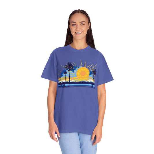 Sunset And Beach Summer Trendy Tee Sunshine Days Ice Cream Summer Camp Beachcombing Anchor Unisex Heavy Cotton T-Shirt