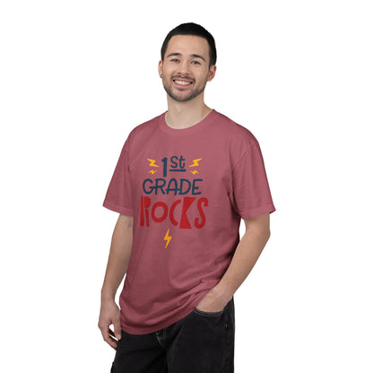 Funny 1st Grade Romeo Learning Legend Super Scholar Junior Geniuses Science Star Student’s Day Unisex Heavy Cotton T-Shirt