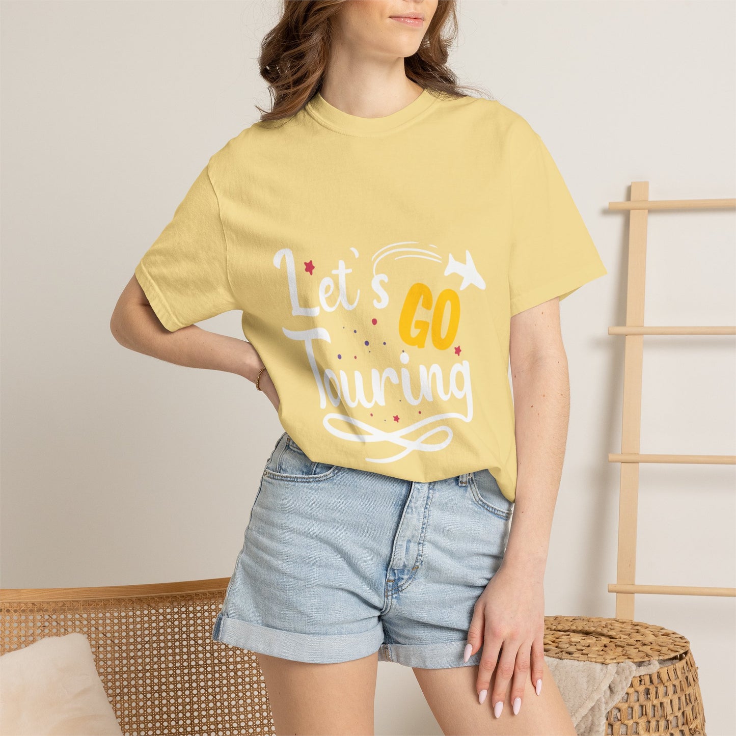 Let’s Go Touring Trendy Tee Travel Addict Exploring Adventurous Tour Lover Tourist Journey Unisex Heavy Cotton T-Shirt