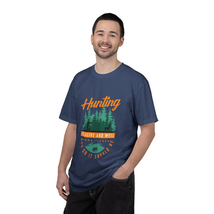 Funny Hunting Is Alive And Well Hunting Enthusiast Hunting Season Sarcastic Forest Wilderness Adventure Unisex Heavy Cotton T-Shirt