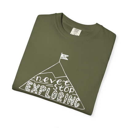Never Stop Exploring Cool Tee Trekking Outdoor Adventure Hiking Nature Lover Rocks Climbing Unisex Heavy Cotton T-Shirt